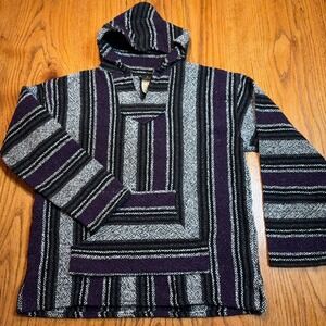 Canyon Creek Hoodie Mens XL Mexican Blanket Drug Rug Striped Baja Hoodie Vintage